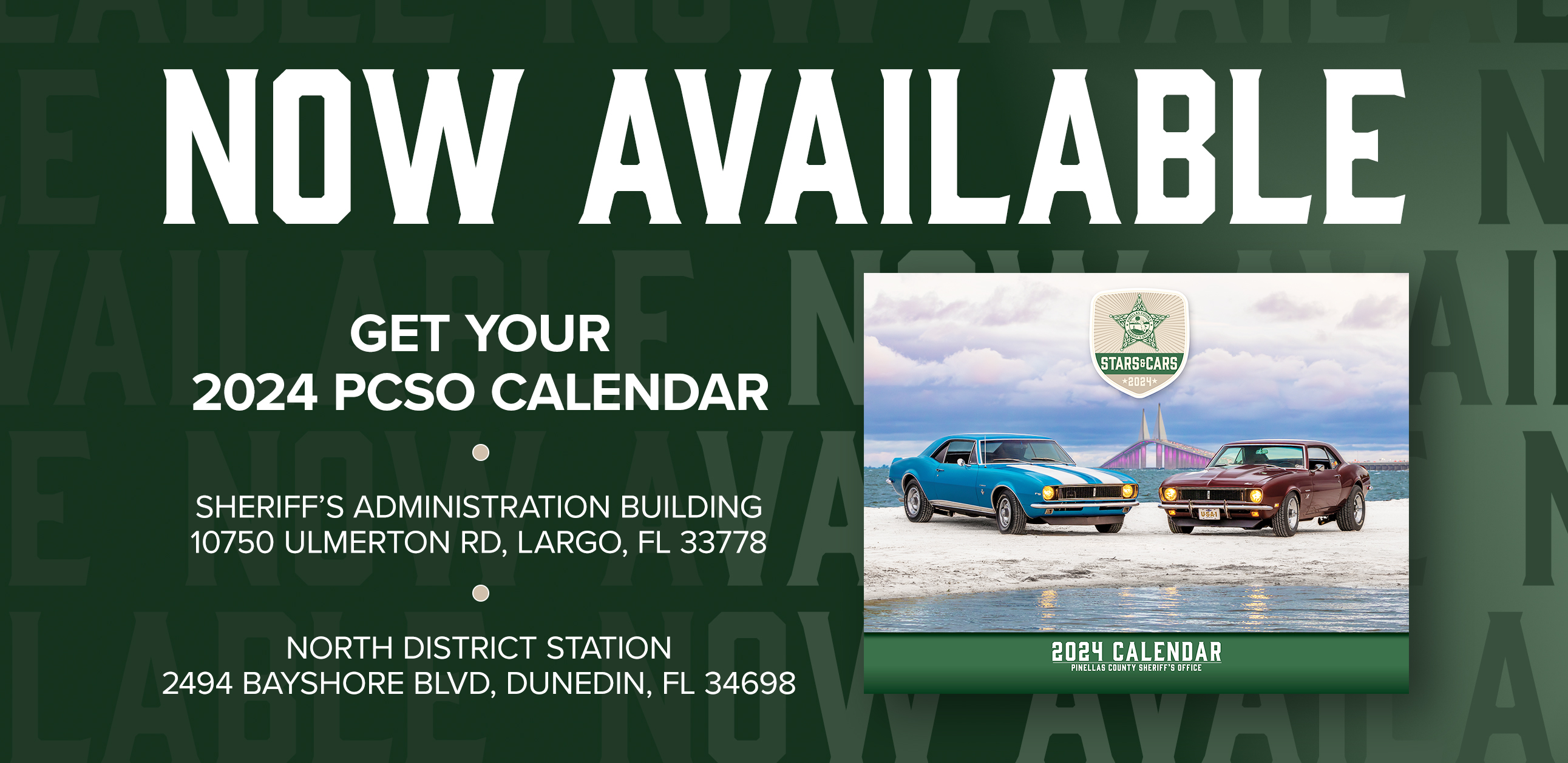 Now available, get your 2024 PCSO Calendar at the Sheriff's Administration Building or North District Station
